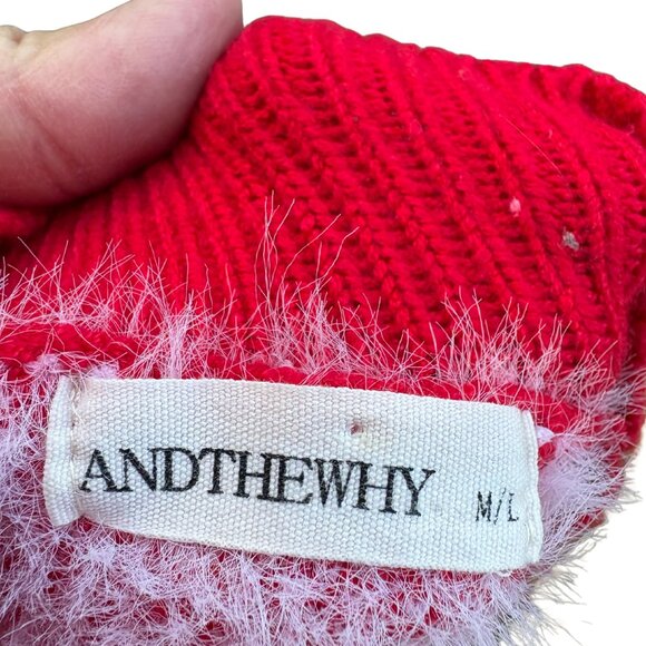 ANDTHEWHY Fuzzy Snowflake Red and White Ombre Thick Winter Sweater M/L - Picture 9 of 9